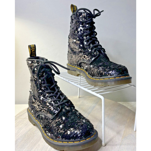Dr Martens Pascal Reversible Sequin Black Silver 7 - Picture 3 of 12